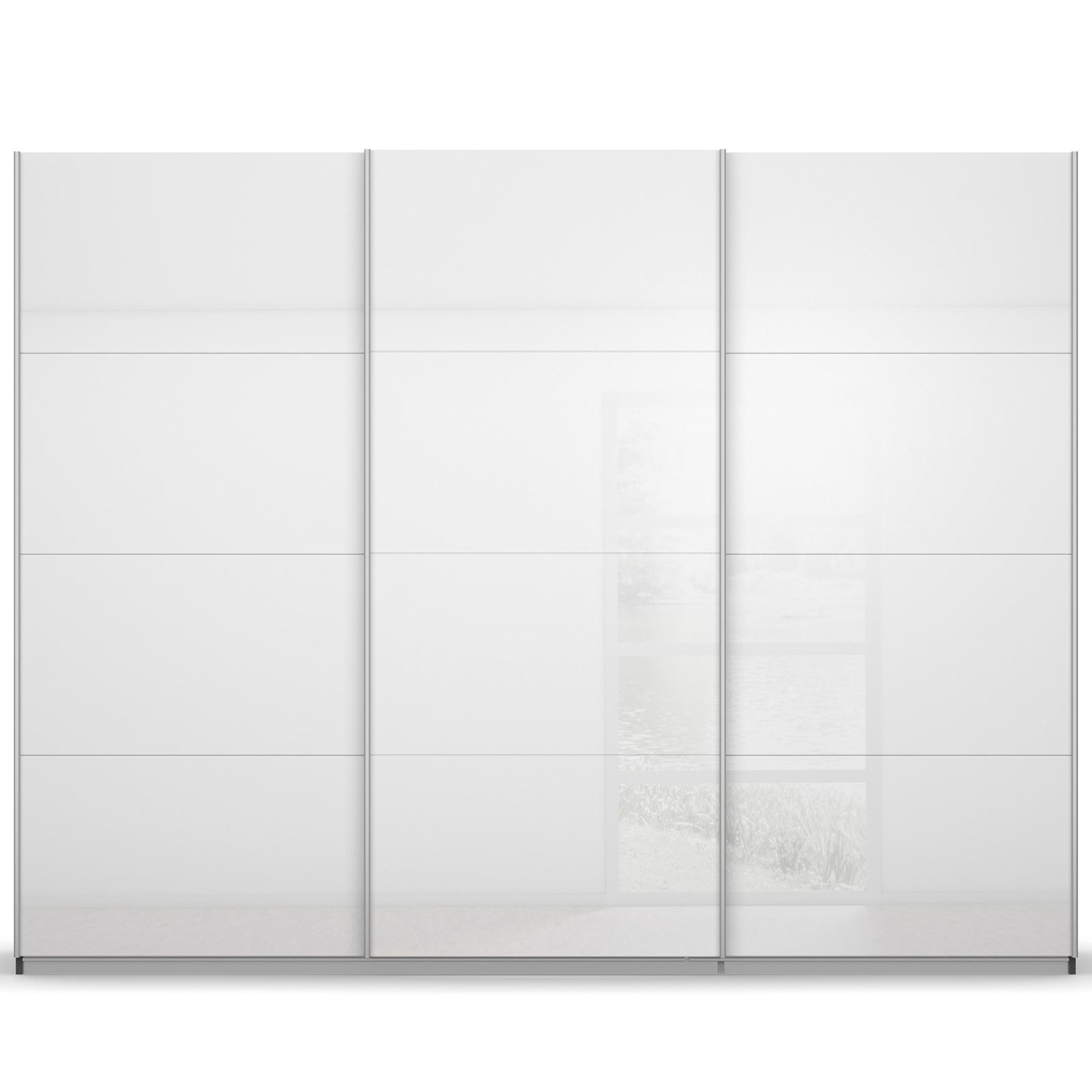 Schwebetürenschrank - weiß Hochglanz - grau metallic - 271x210 cm