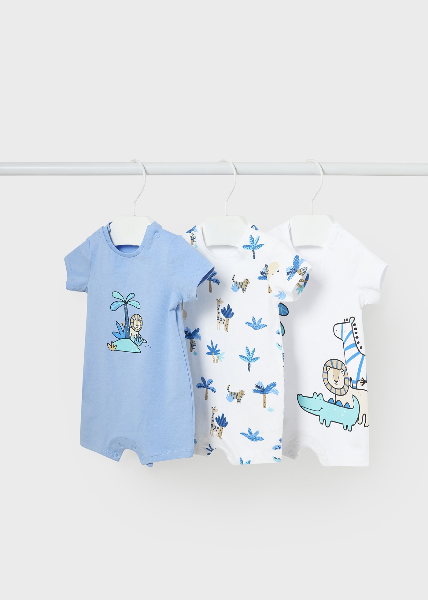 Conjunto de 3 macacões Better Cotton para recém-nascidos, cor Blue Bell