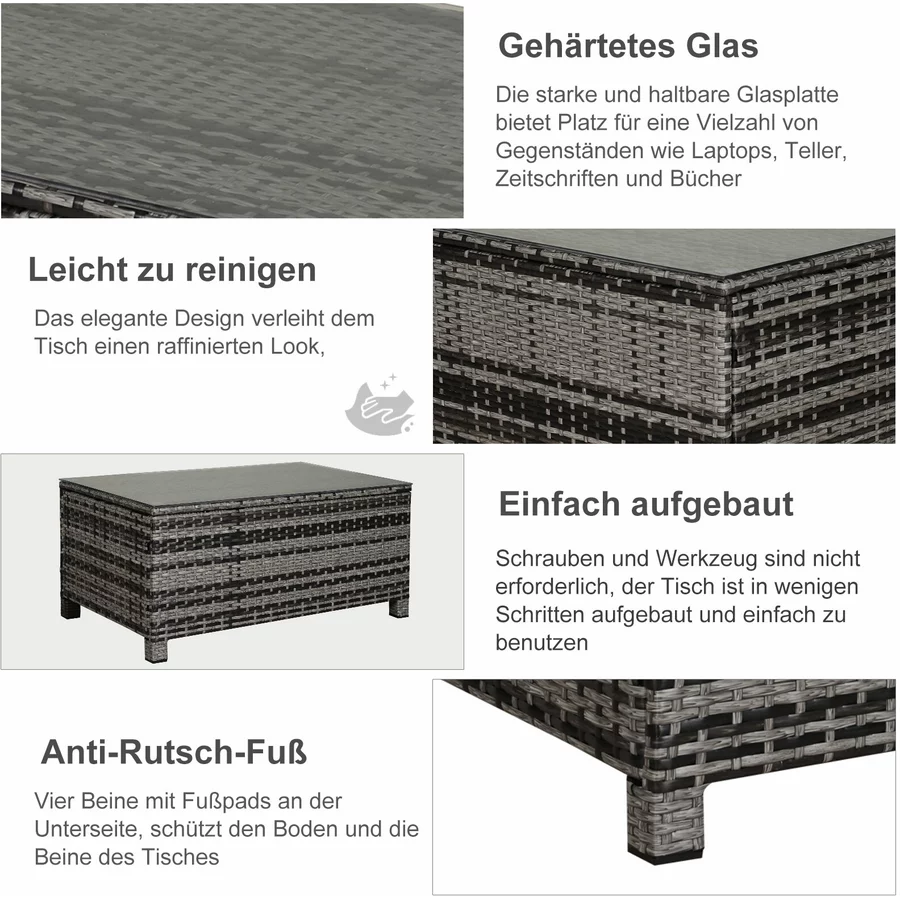 Outsunny Beistelltisch aus handgeflochtenem Polyrattan grau