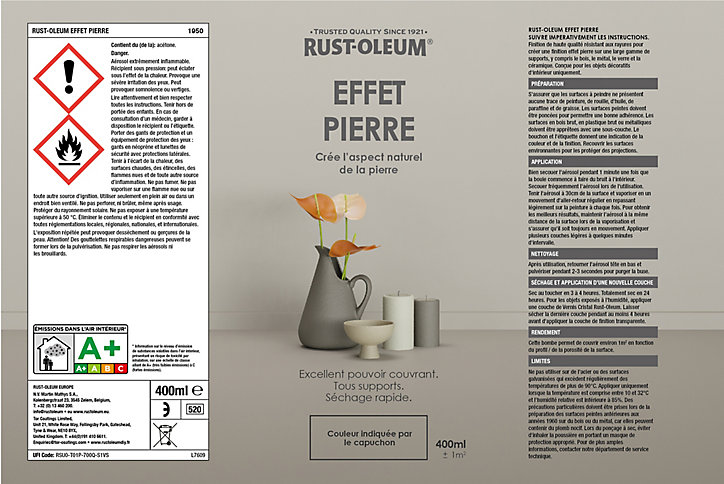Peinture aérosol effet pierre Rust-Oleum gris 400ml