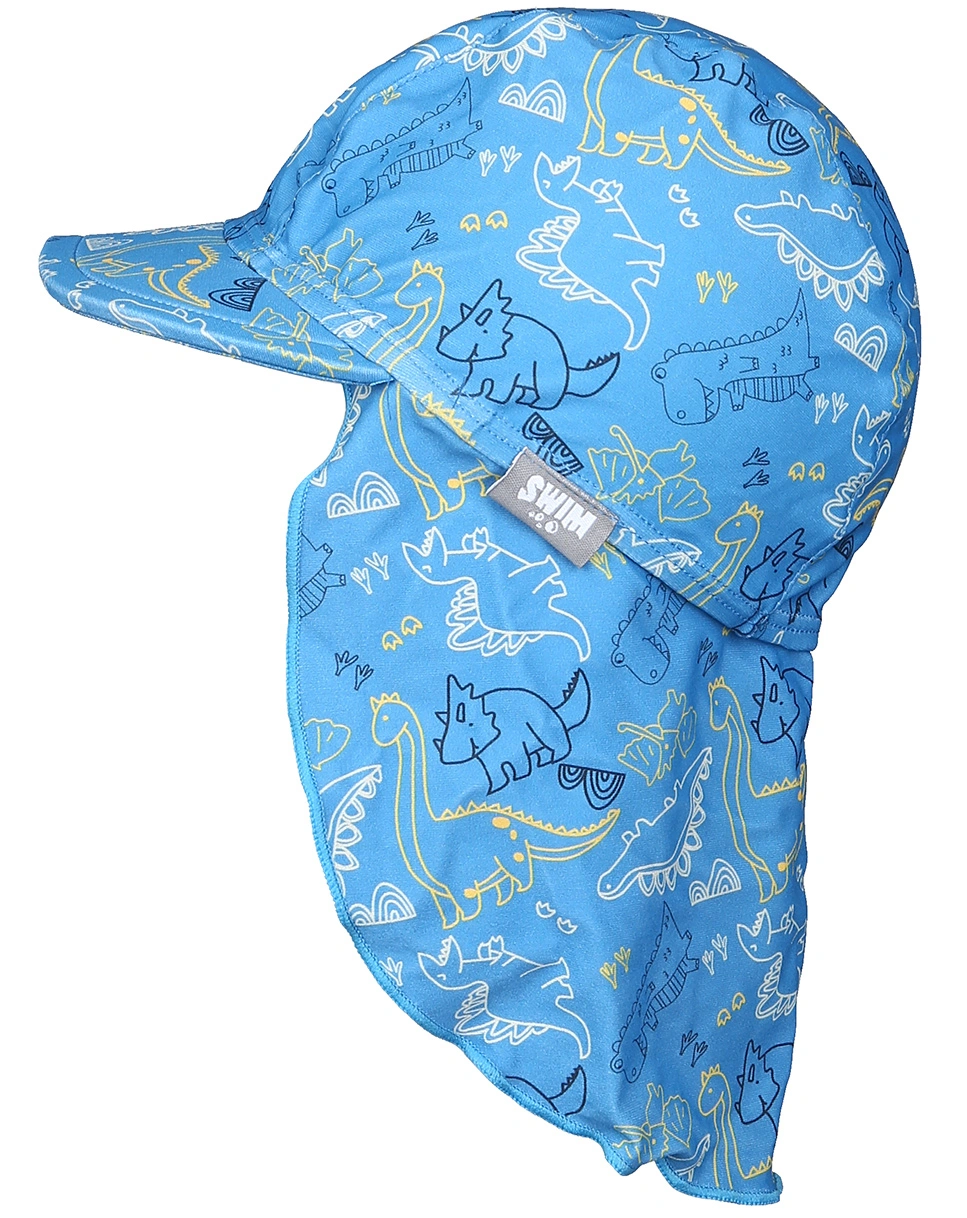 Bademütze DINO mit Nackenschutz in blau