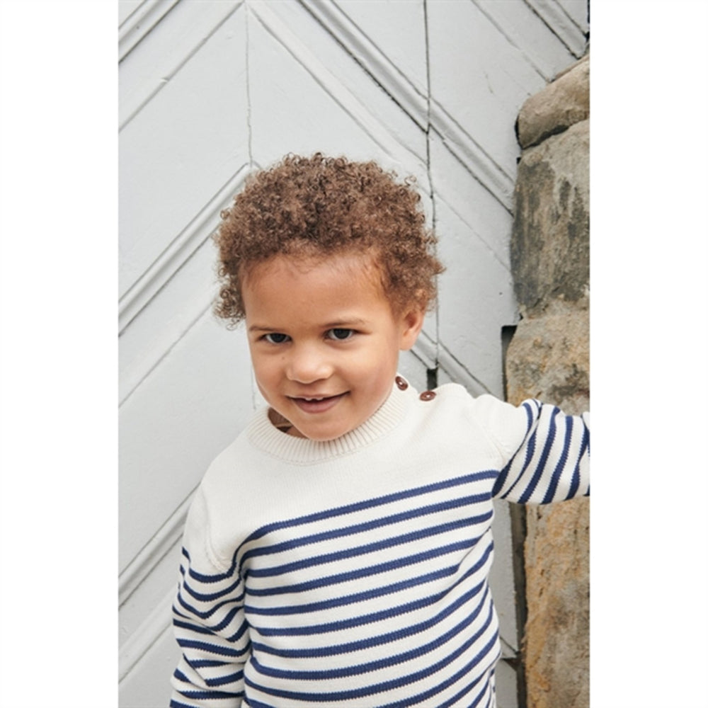 Cream Navy Combi Strikket Striped Sailor Sweater