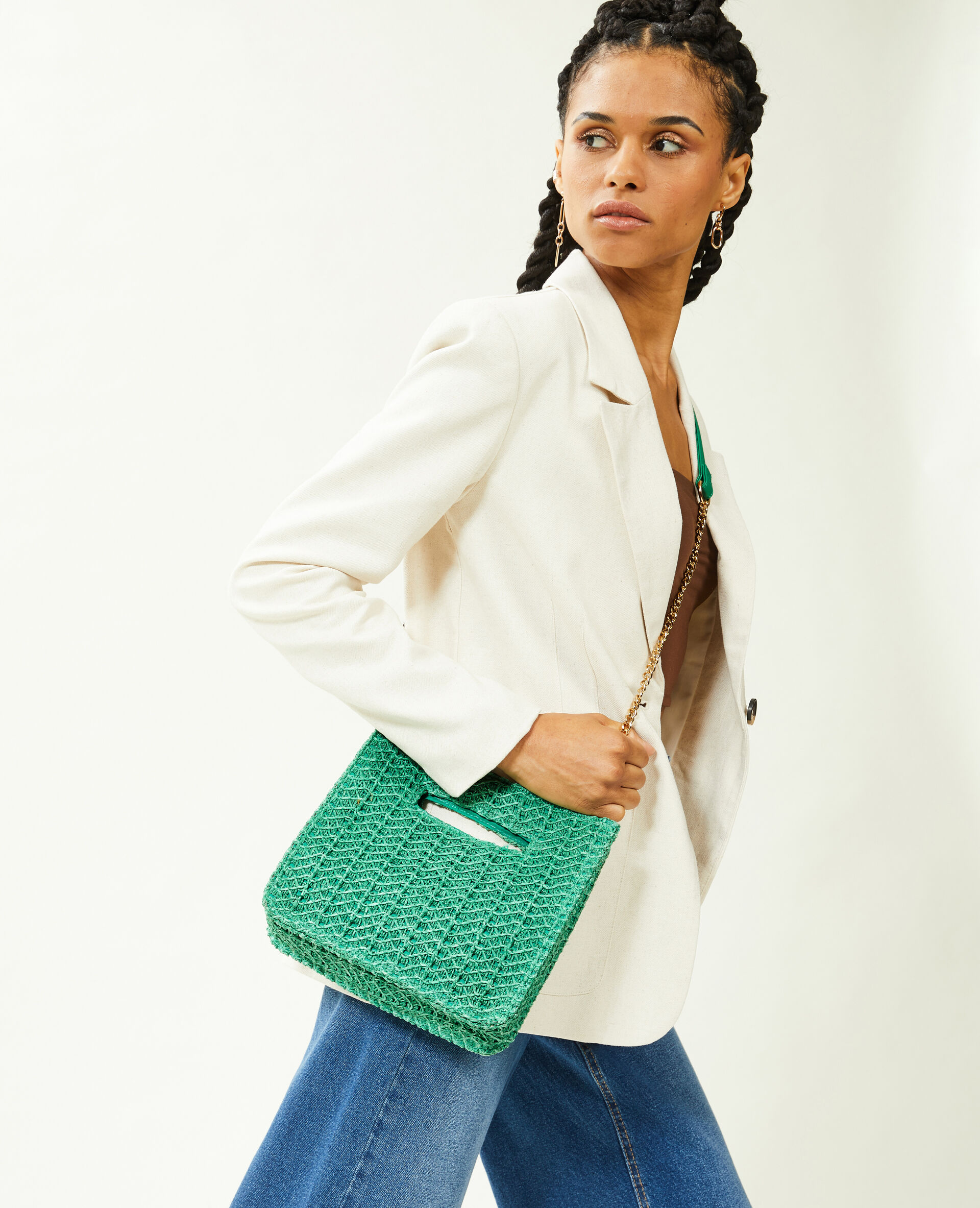 Sac rigide en paille - Vert