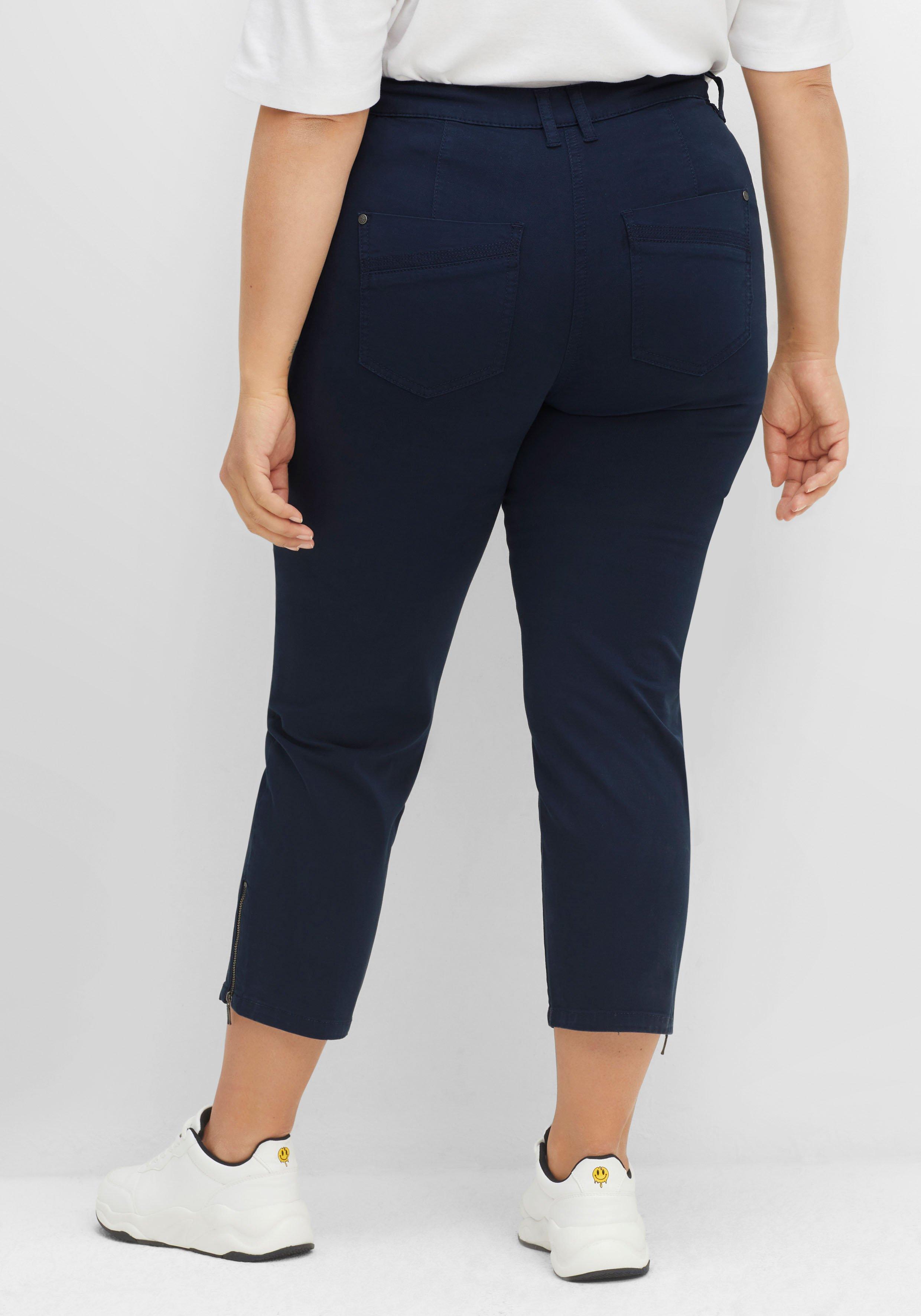 Schmale Twill-Hose in 7/8-Länge, mit Zipper-Details