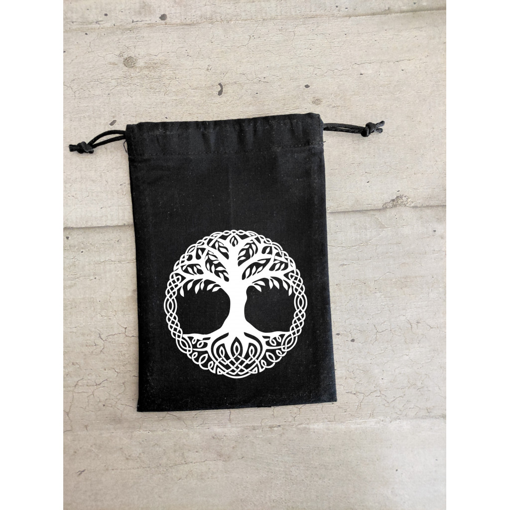 Bourse à dés noire Yggdrasil ou arbre de vie