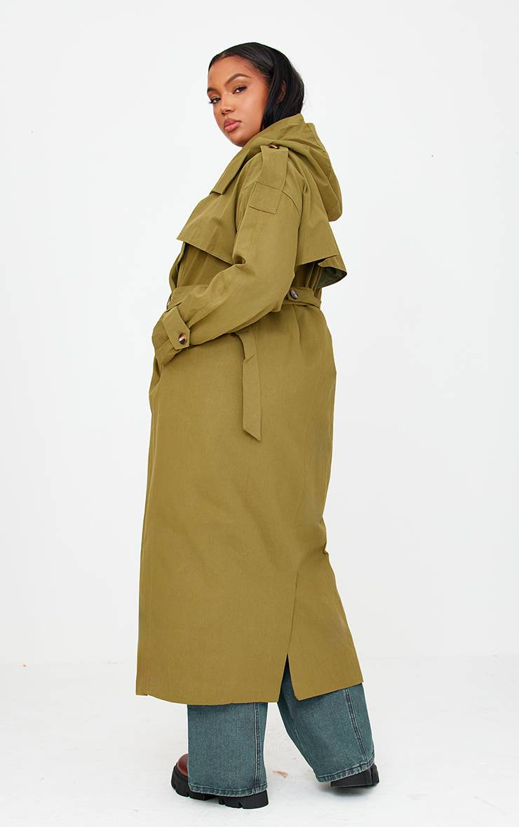 Kaki Trench-coat Oversize À Casynthétiqueche En Tissu Tissé Grande Taille