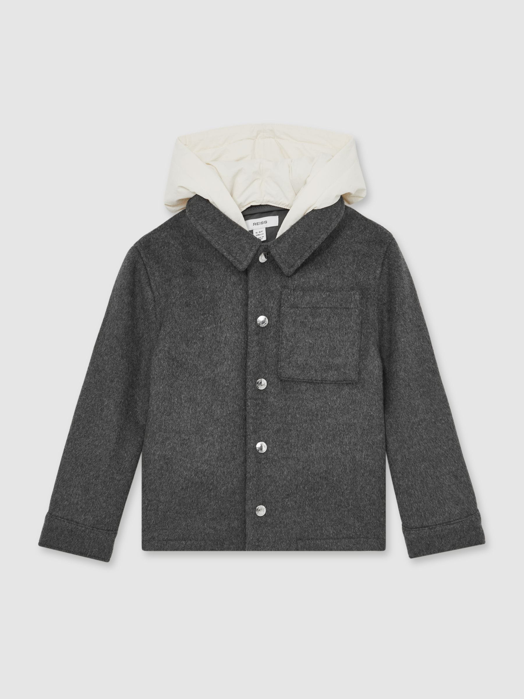 Antraciet - Reiss Benjamin Wool-Blend Detachable-Hood Overshirt