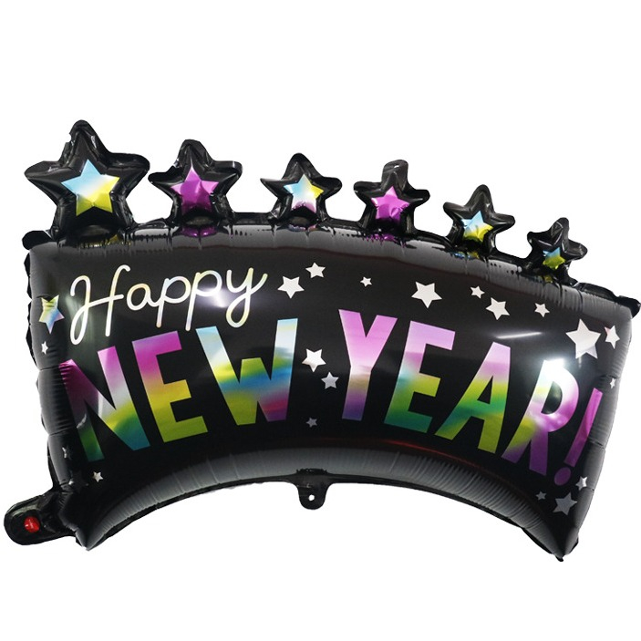 (9-tlg. Set) Silvester Party Deko Luftballon Folien Ballon Happy New Year / Stern - Silber / Schwarz