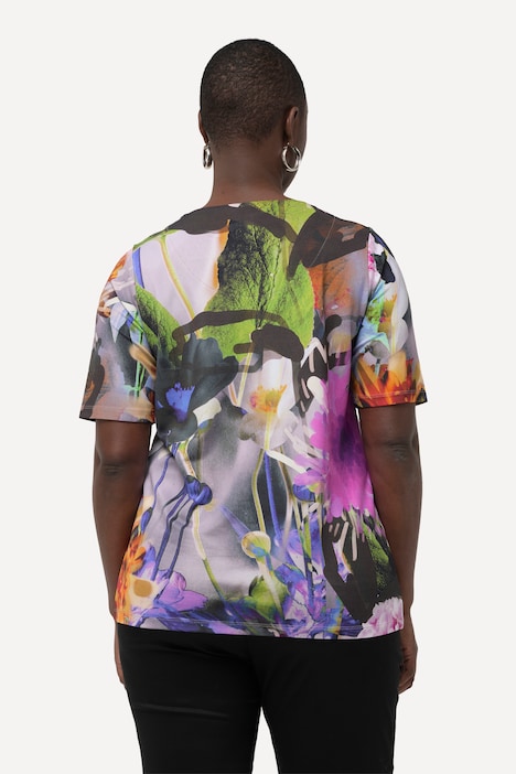 Slinkyshirt, Blüten, Herzausschnitt, Halbarm