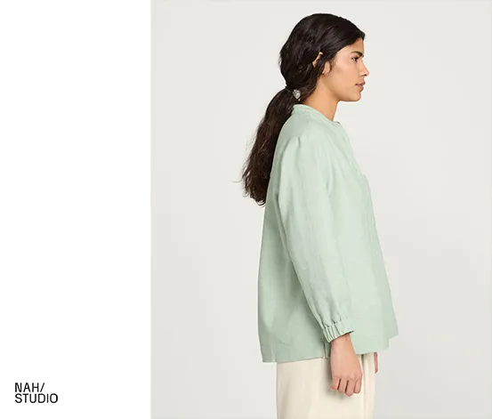 NAH/STUDIO Bluse | Baumwoll-Leinen-Mix, caribbean, Sake