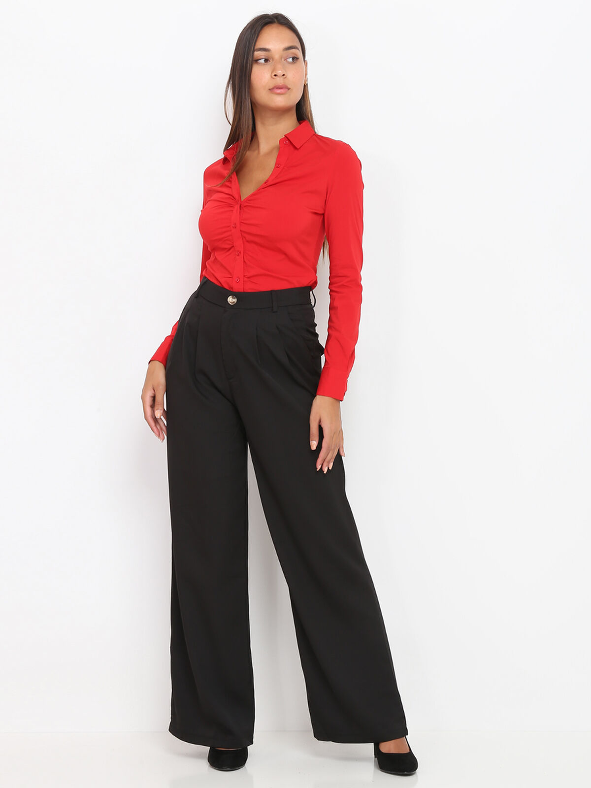 Chemise cintrée à effet froncé- Rouge