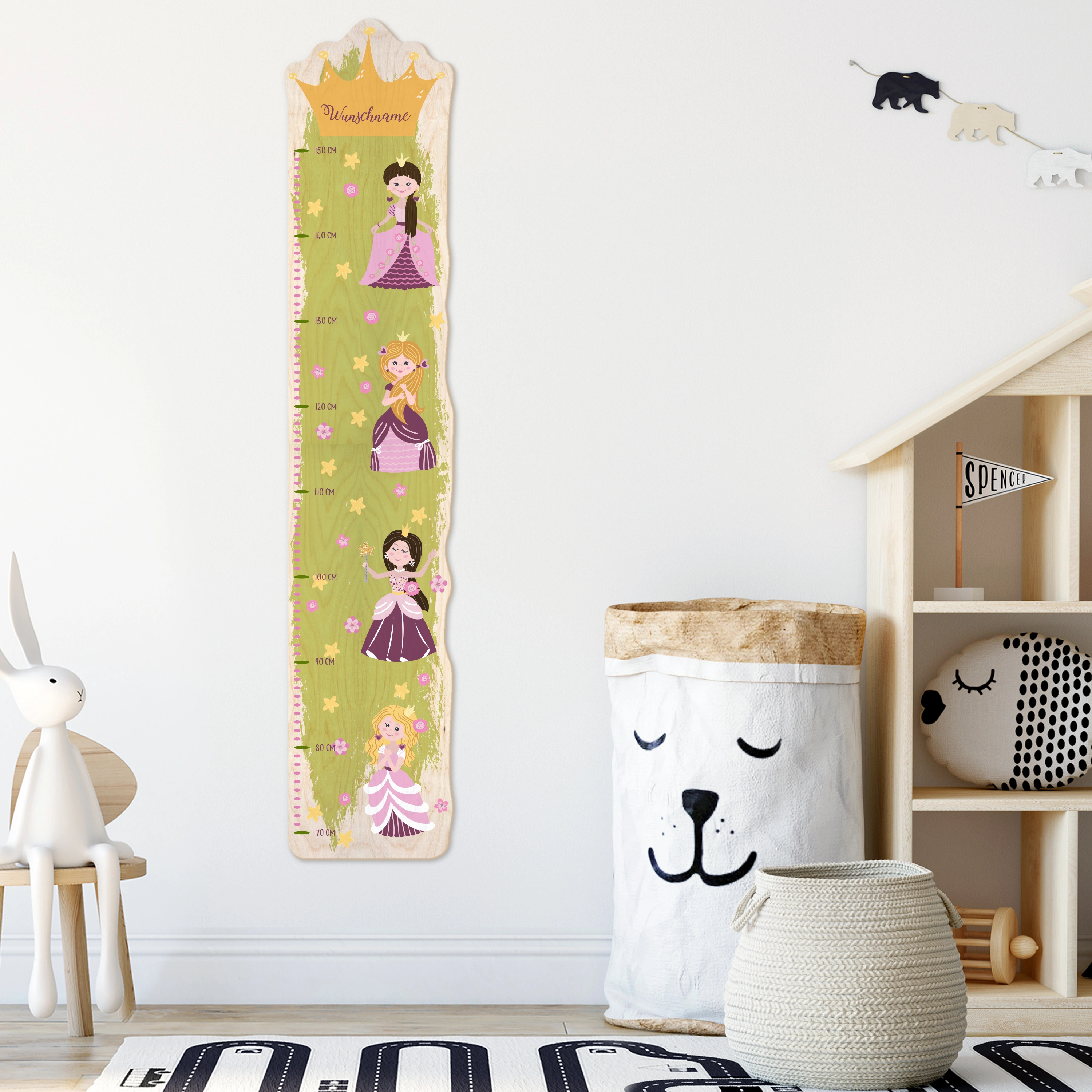 Personalisierte Holz-Messlatte mit Namen (Motiv: Prinzessin)