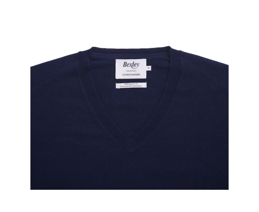 Pull fin homme col V coton bio/cachemire Navy - VALTON