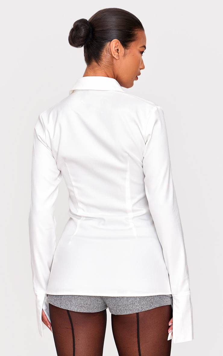 Blanc Chemise Cintrée Tissée À Fines Rayures