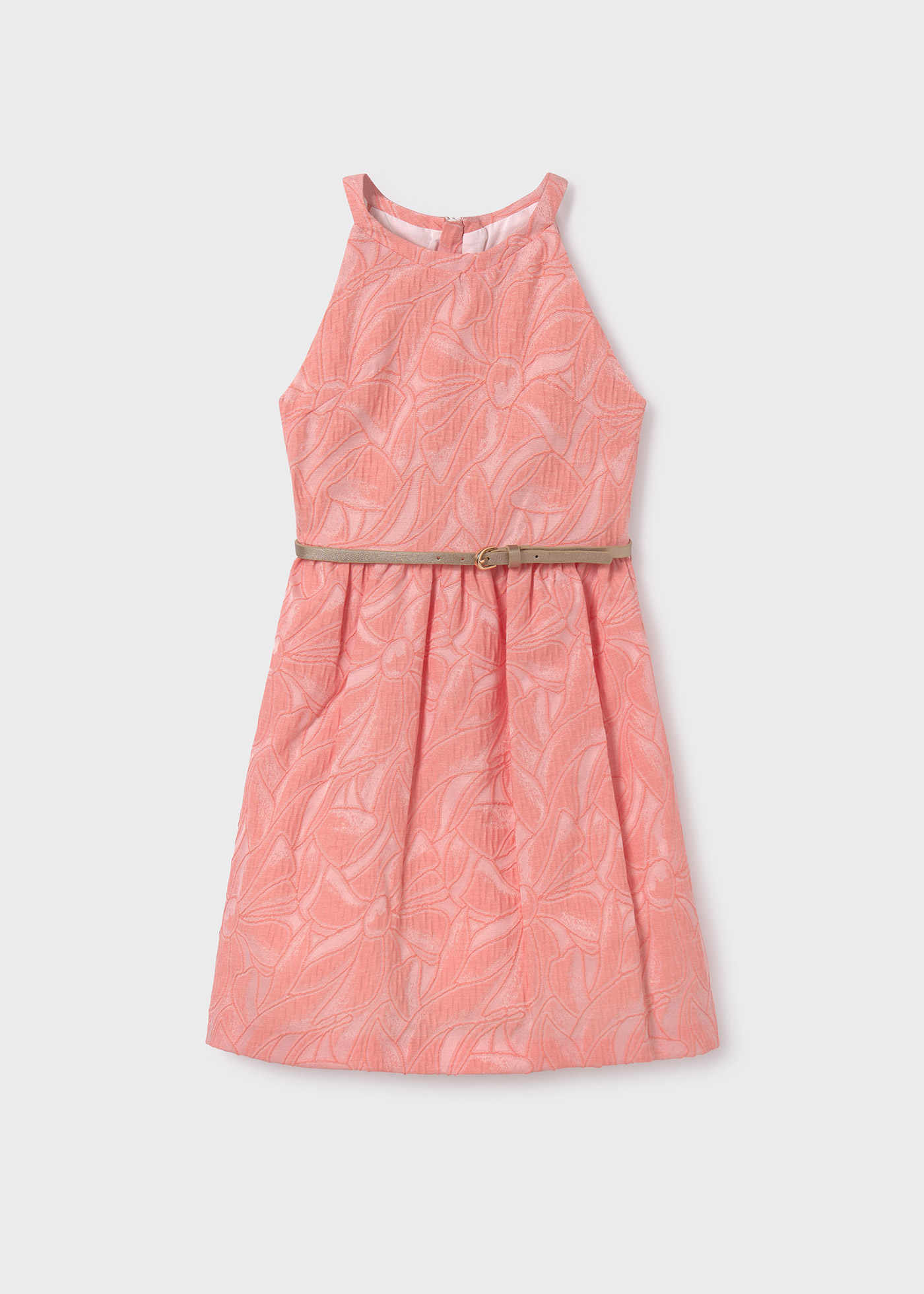 Vestido de linho com cinto jacquard para meninas