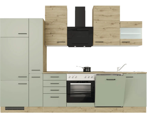 Flex Well keukenblok met apparatuur Cara 310 cm groen eiken mat gedemonteerd omkeerbaar model 00012745