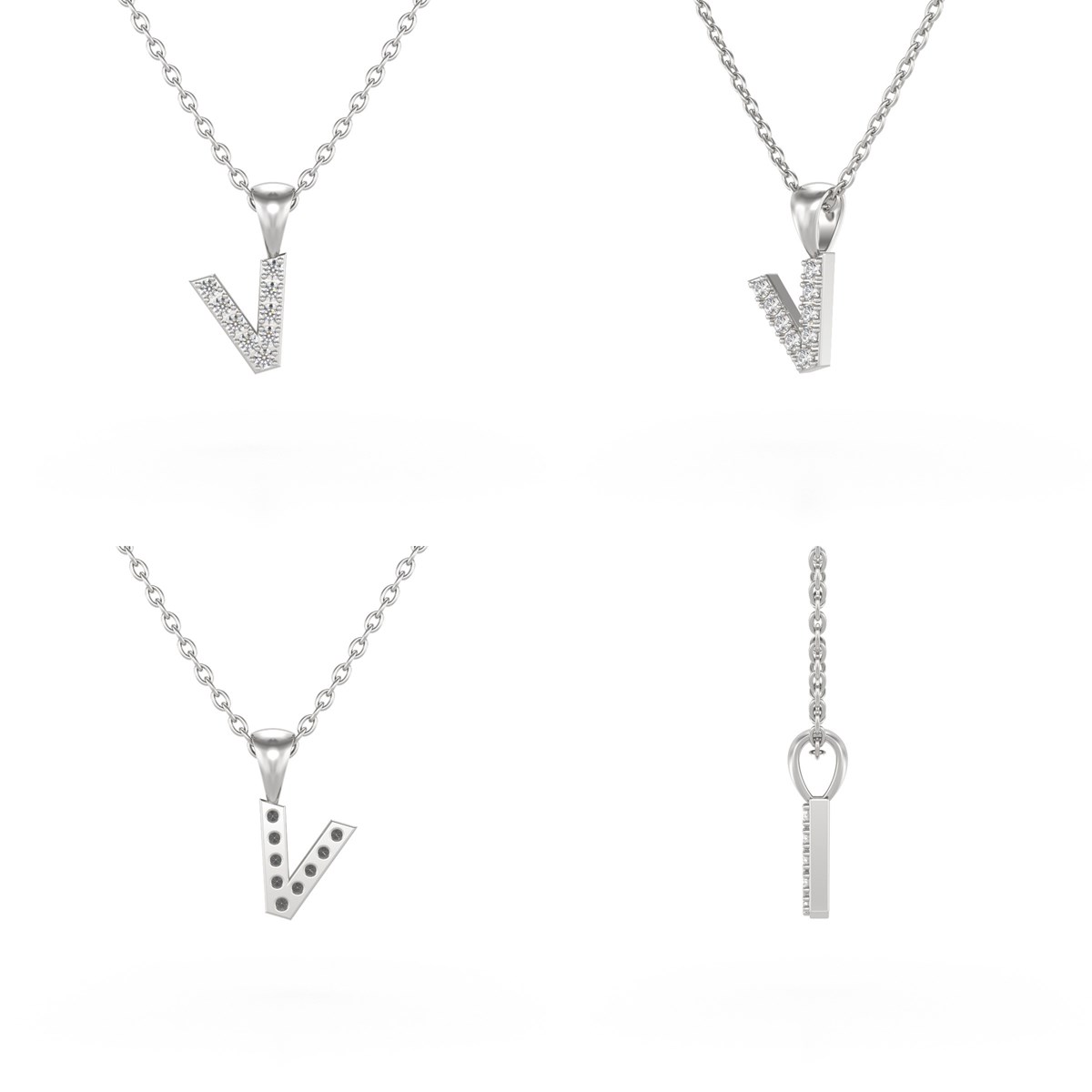Collier Pendentif ADEN Lettre V Or 750 Blanc Diamant Chaine Or 750 incluse 0.72grs