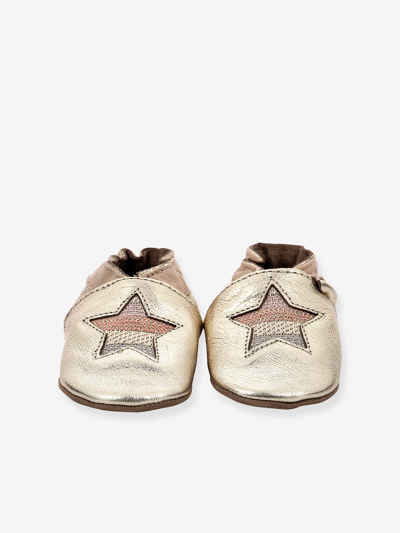 Pantufas de couro leve ROBEEZ© com listras de estrelas, azul marinho para bebês