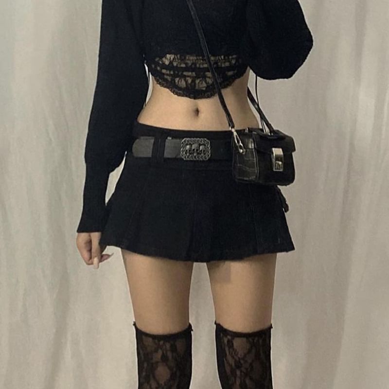 Sosana - Mini denim rok met lage taille en ingezette shorts