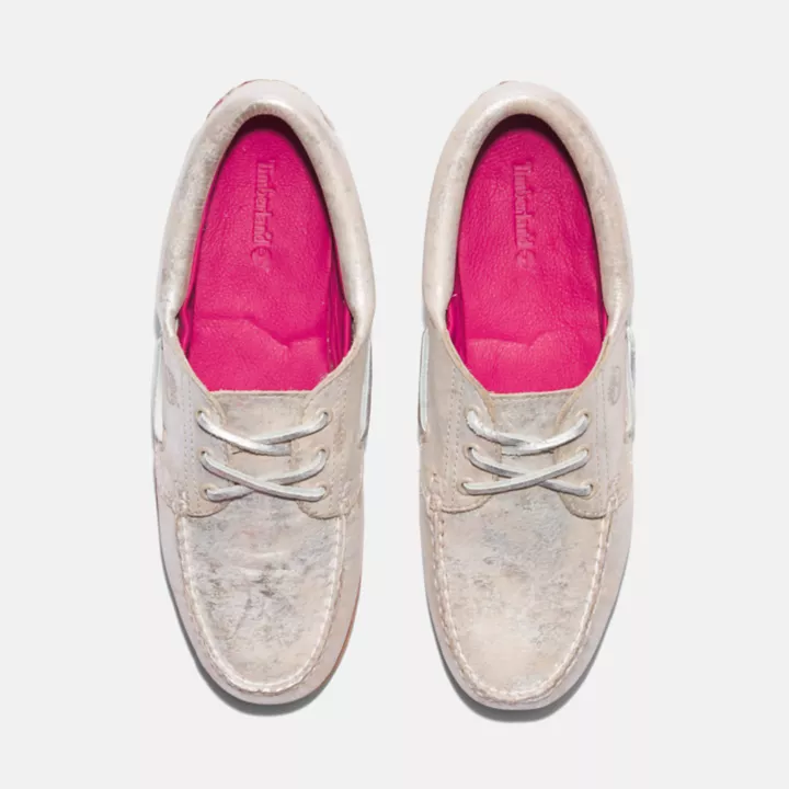 Chaussure bateau Noreen cousue main à 3 œillets pour femme en gris