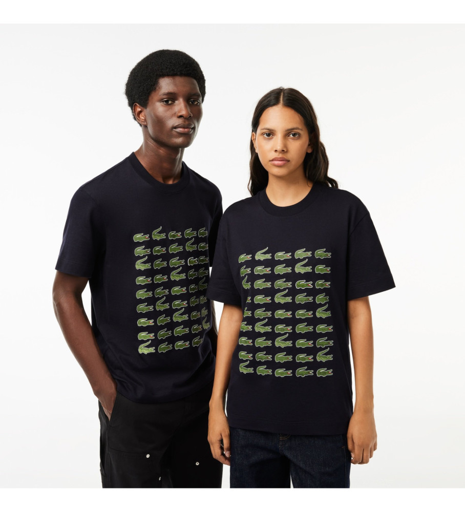 Camiseta Lacoste de corte relaxado com estampa icônica azul-marinho.