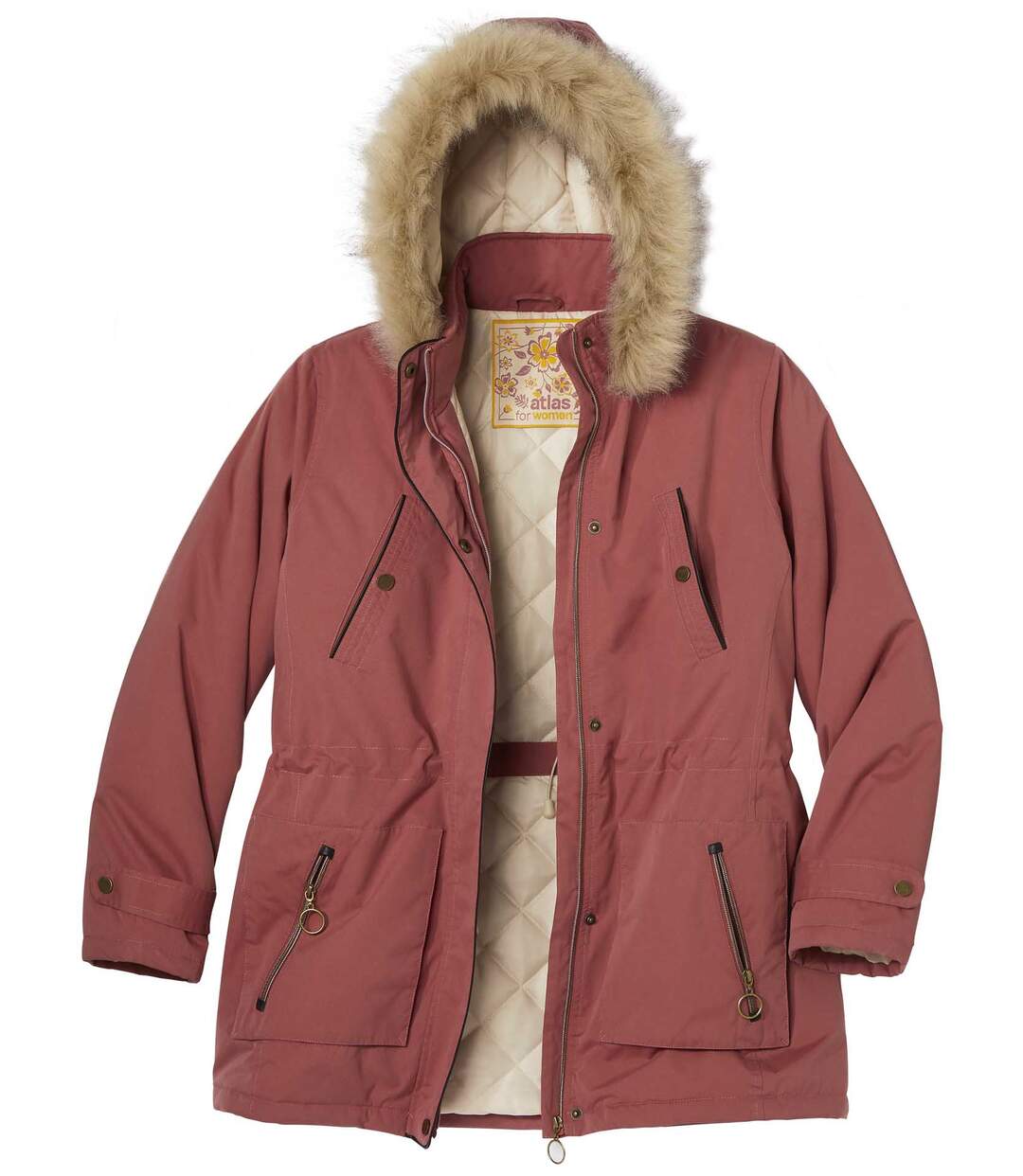 Parka Multipoche à Capuche Fausse Fourrure