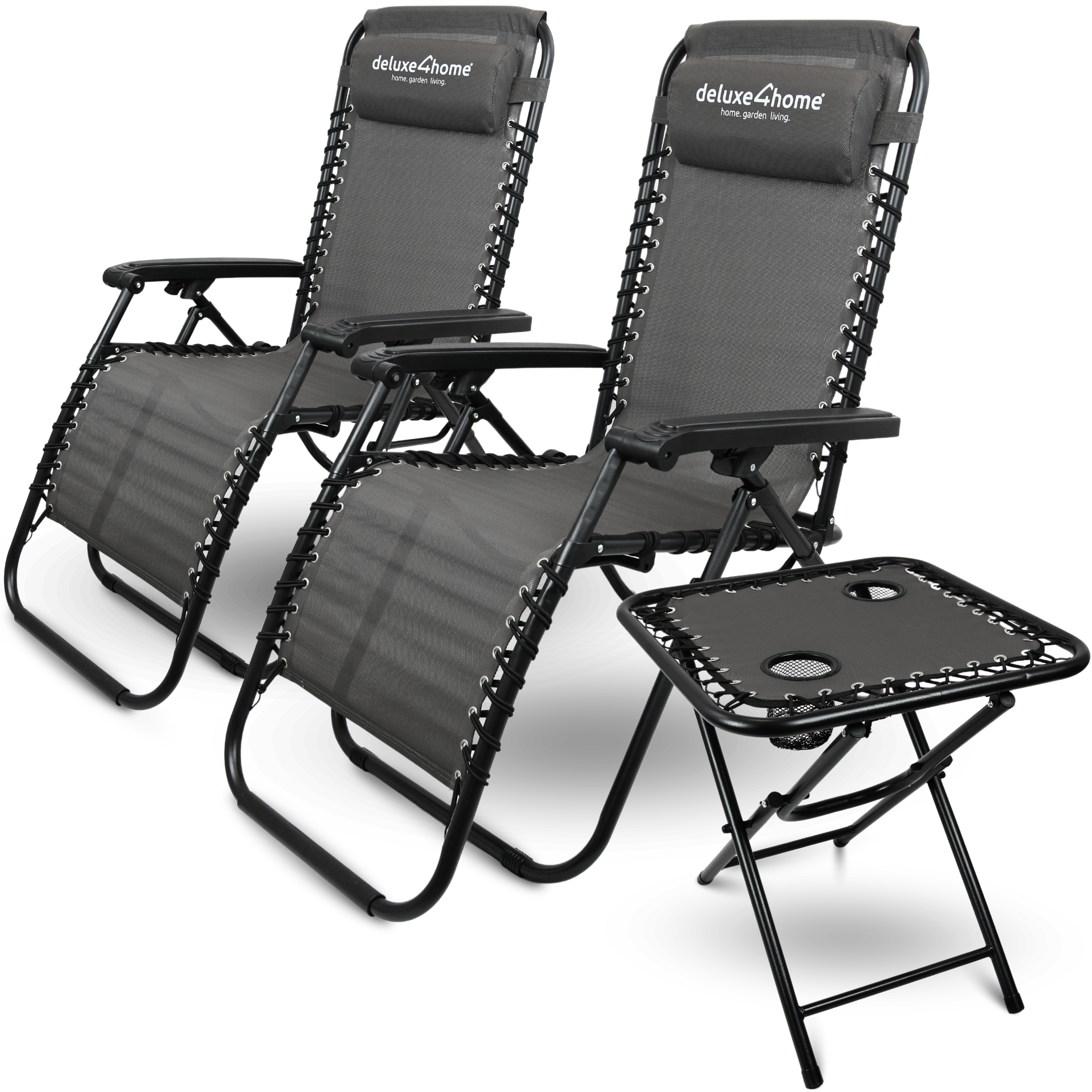 deluxe4home® Liegestühle mit Klapptisch faltbar mit gepolsterter Kopflehne