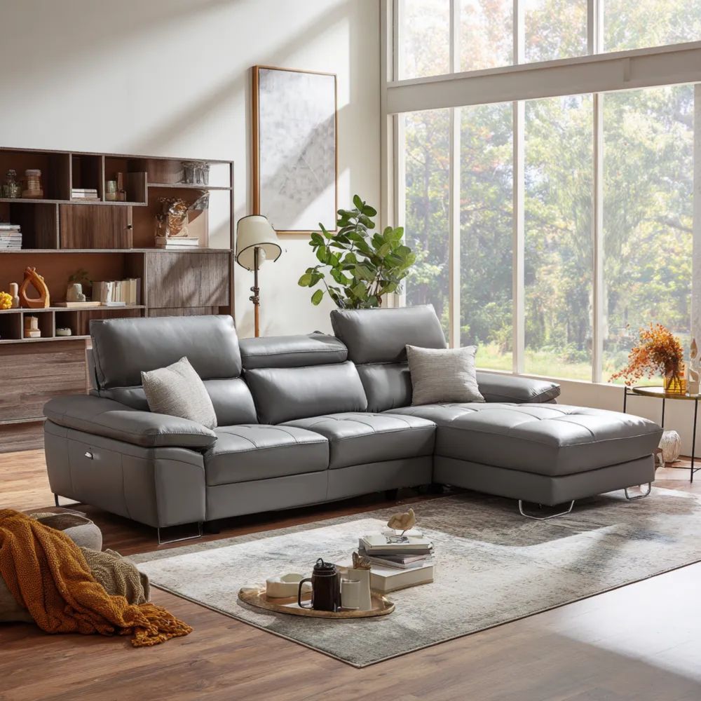 Ecksofa Leder 280x180x85 cm – Grau – Modernes Design