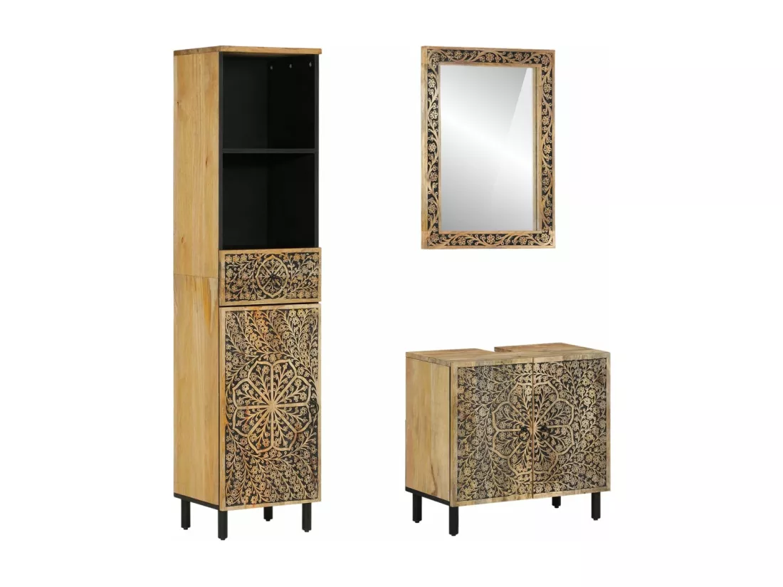 Ensemble de meubles de salle de bain 3 pcs bois manguier massif