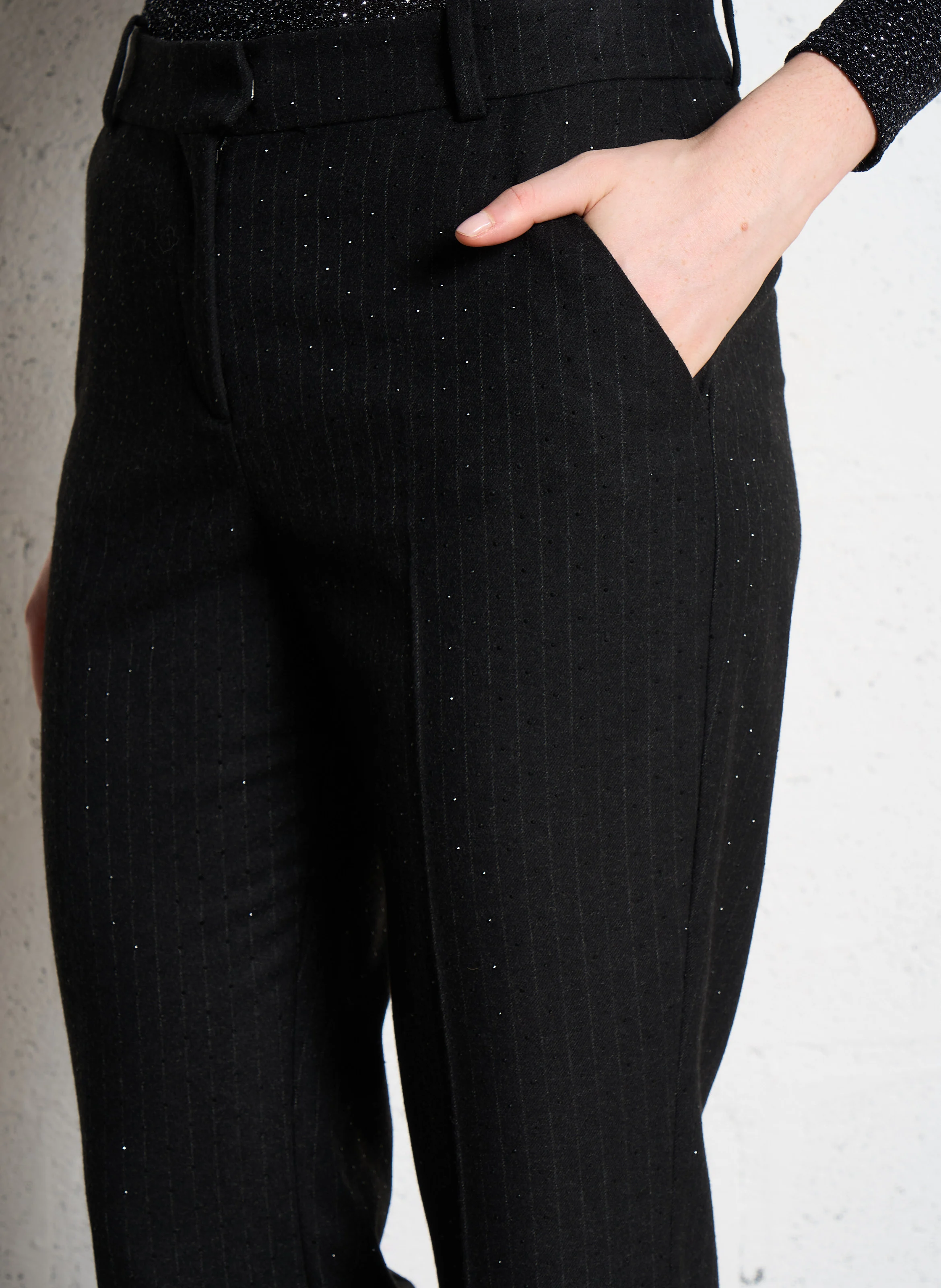 PAPOOZ - Pantalon de costume rayé à sequins | Noir