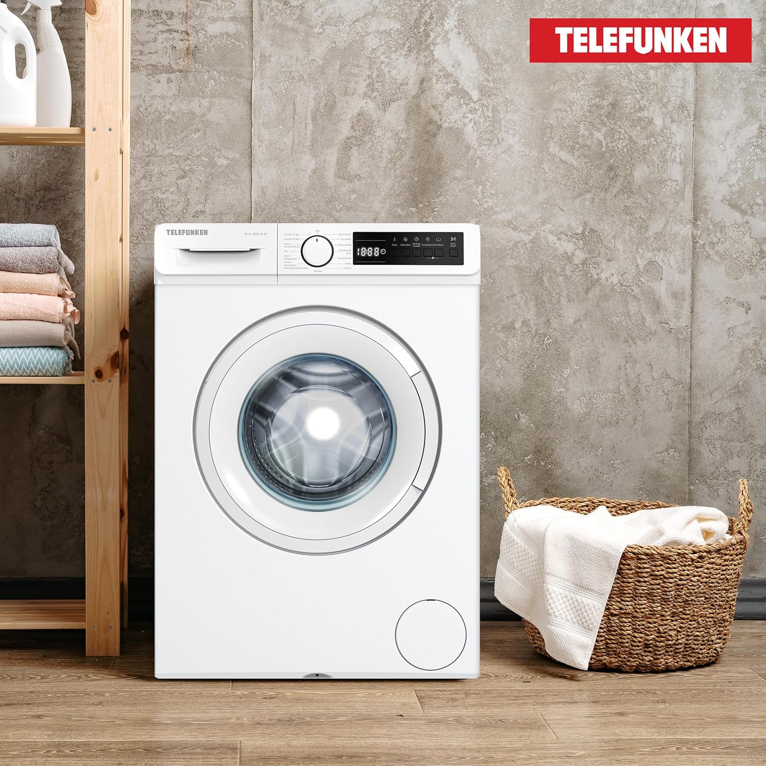 Telefunken Waschmaschine 8kg | 1400 U/Min. | Inverter Motor - Leise & Effizient | AquaStop - Schutz vor Wasserschäden | Schontrommel | Washing Machine mit 15 Programmen | EEK A | W-8-1400-A-W weiß