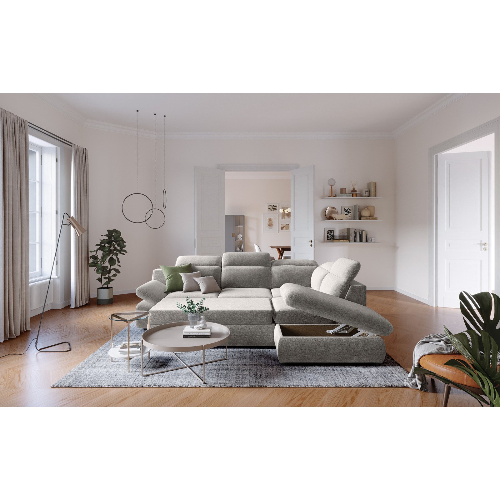 Ecksofa Lorena Stoff, Ottomane rechts