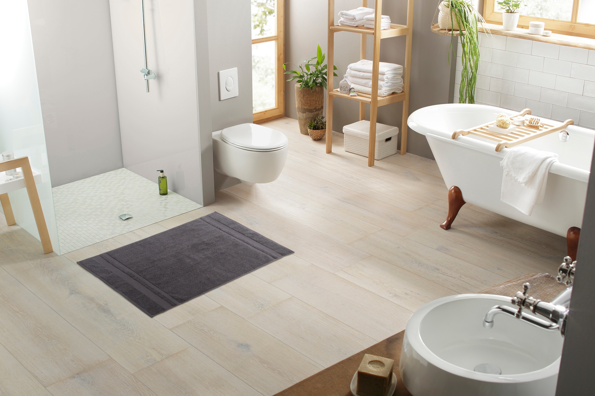 my home Badematte »Vanessa, 2 tlg. Hotelmatten-Set« Höhe 4 mm beidseitig nutzbar | schnell trocknend | strapazierfähig 2-teiliges Set, einfarbig, Badematten Set, Bordüre, 100% Baumwolle