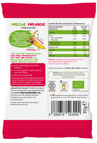 Freche Freunde Bio Knusper-Herzchen Banane & Erdbeere