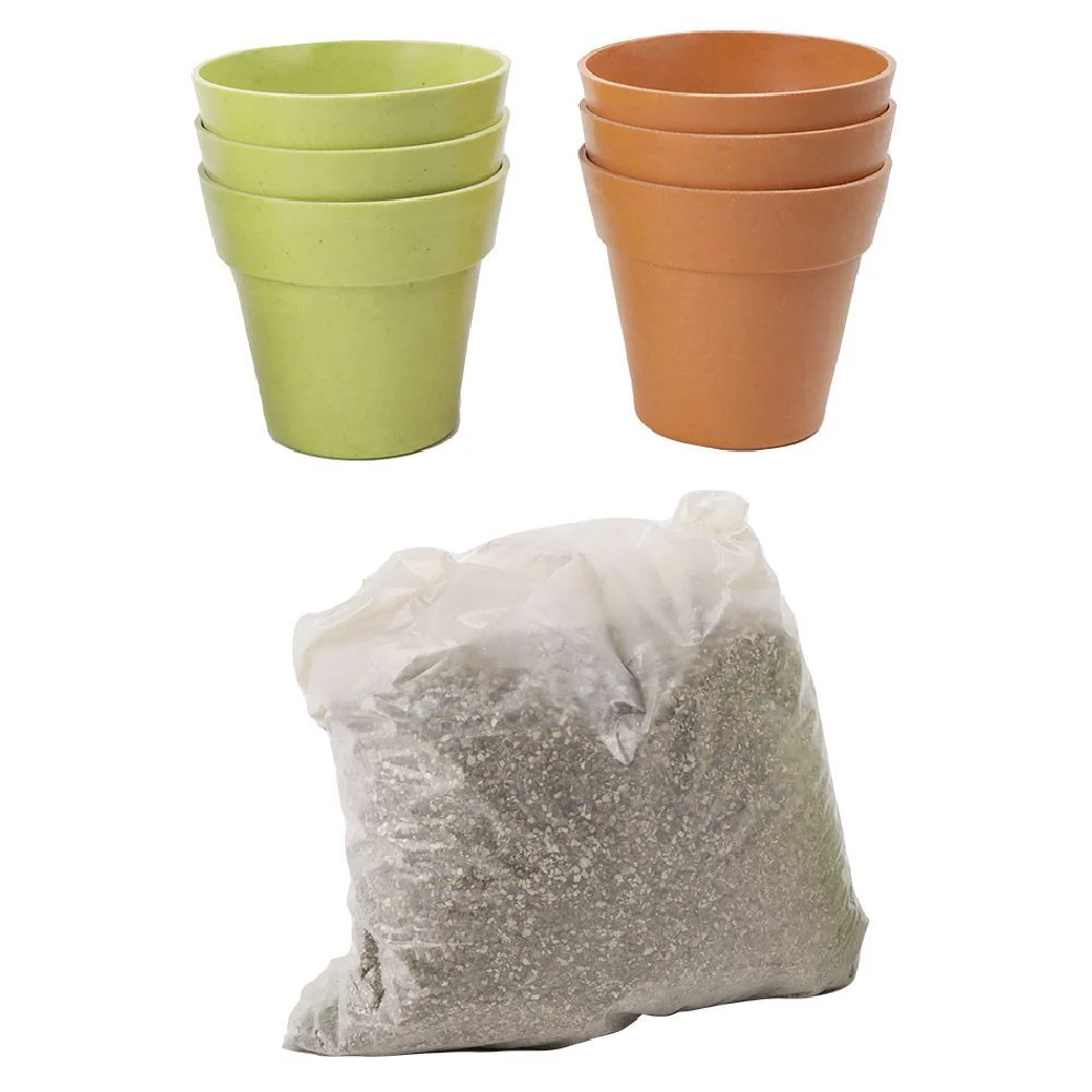 Le kit du mini jardinier pour plantes avec pots en bambou et substrat