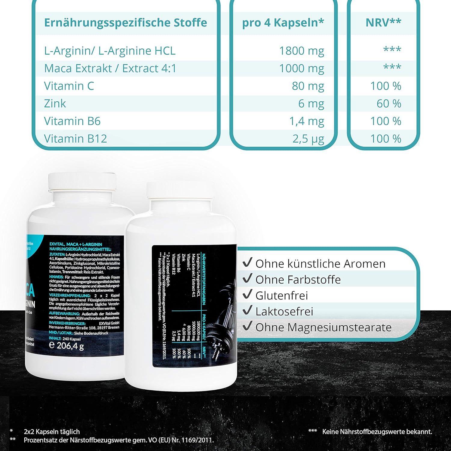 EXVital® Maca 4000 mg + L-Arginin 1800 mg Trainingsbooster