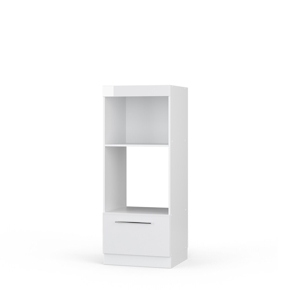 Vicco Mikrowellenumbauschrank Küchenschrank Küchenmöbel Fame-Line Weiß 60 cm modern Hochglanz Küche Einbauküche Blende Hochschrank Schublade Mikrowelle Backofen Küchenzeile