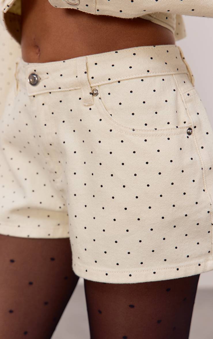 Crème Short En Jean À Pois