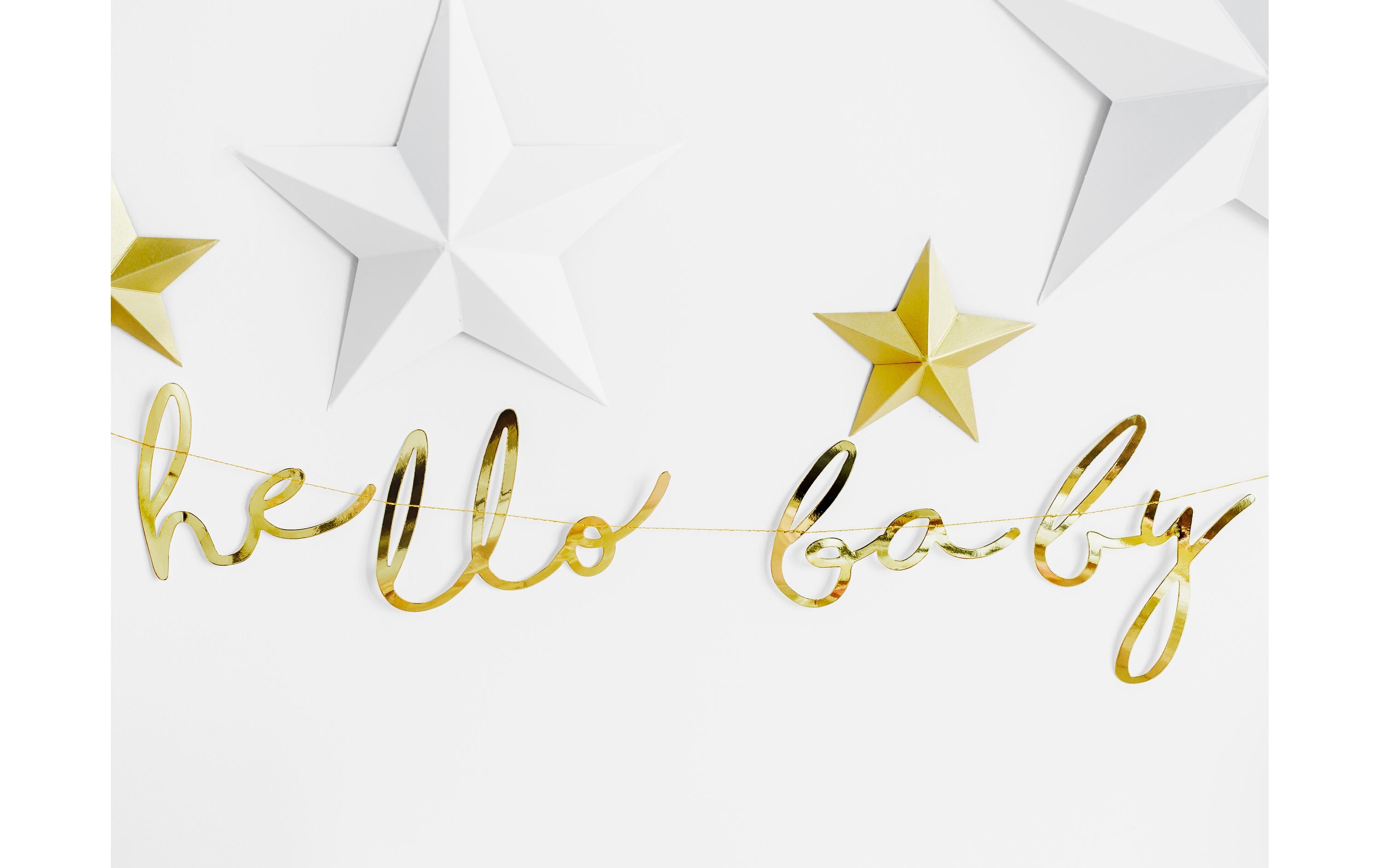 Girlande Hello Baby 0.7 m, GoldSchriftzug für Babyshower