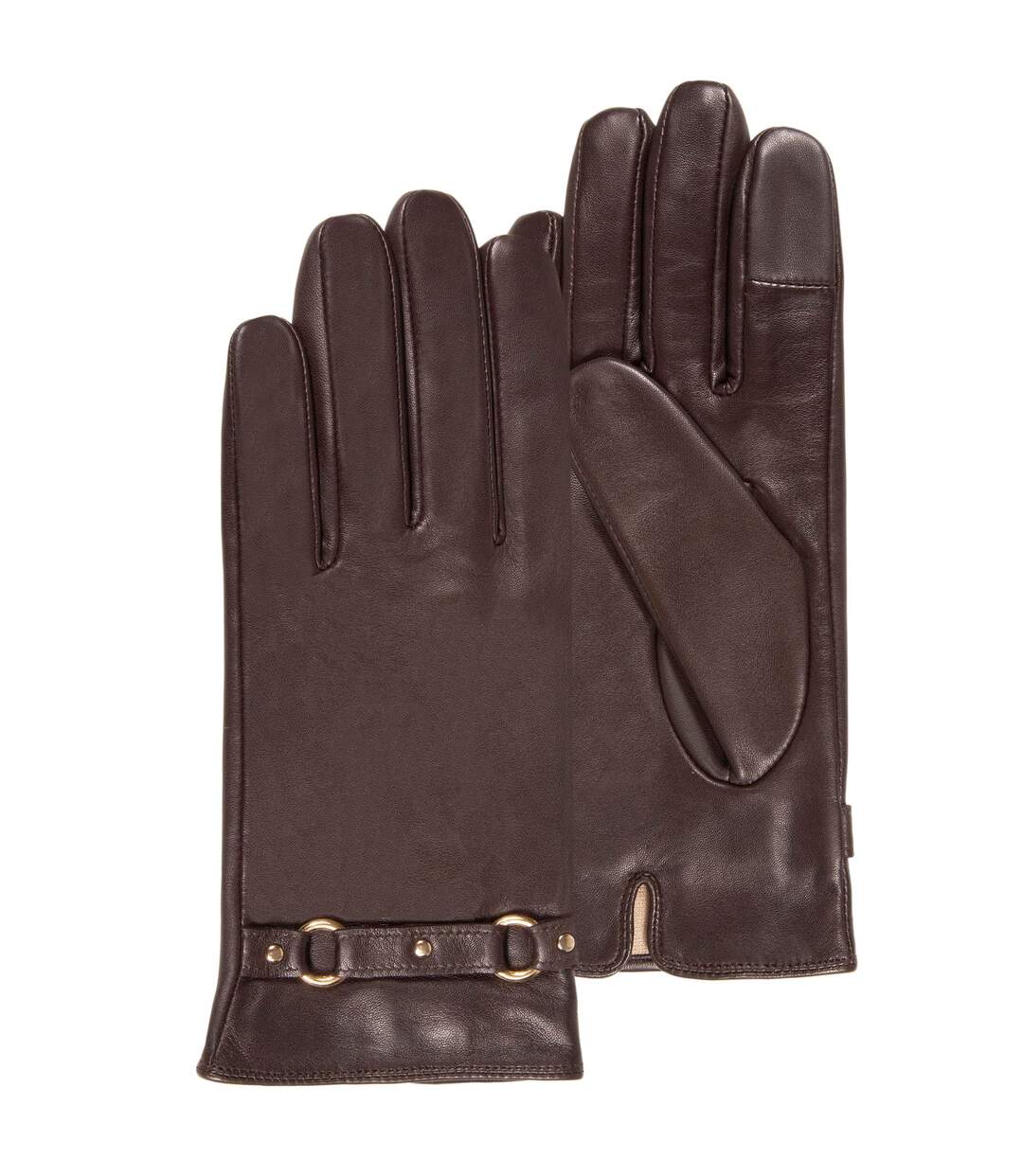 Isotoner Gants femme cuir d'agneau pleine fleur tactiles- doublés soie - anneaux