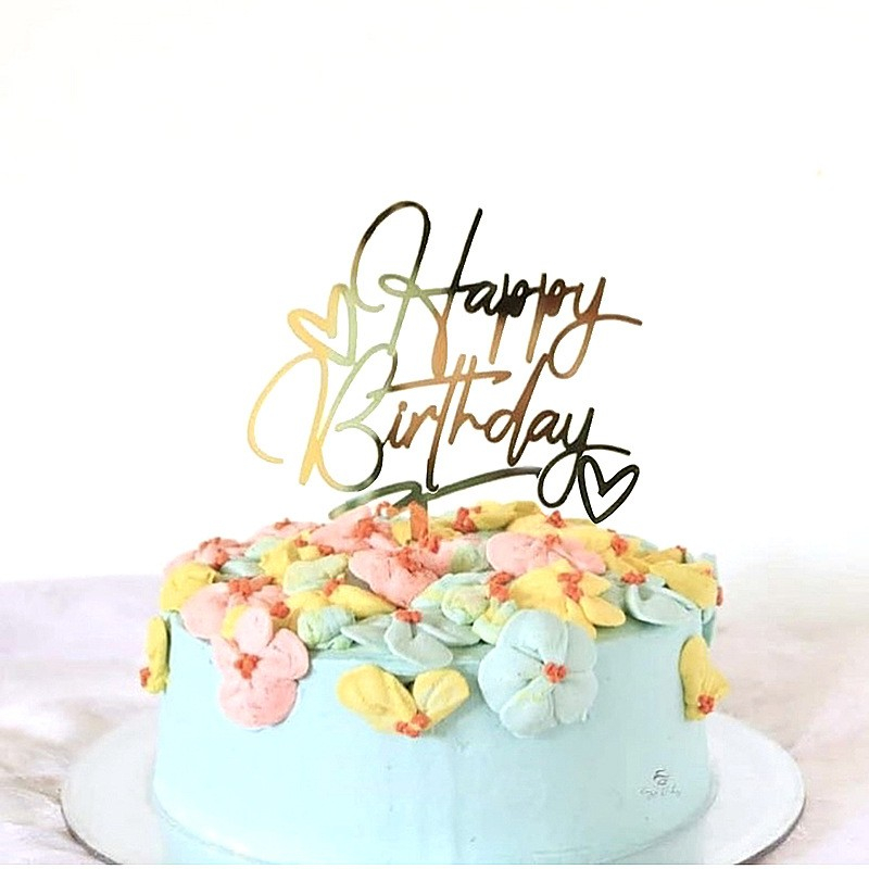 Kuchenstecker Happy Birthday Herzchen Acryl Tortenstecker Topper Dekoration für Torten / Kuchen - Schwarz