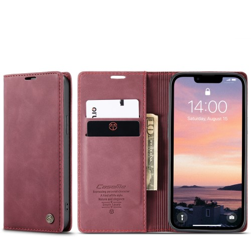 iPhone 16e Leder Tasche Flip Wallet Etui mit Kartenfächern - Rot