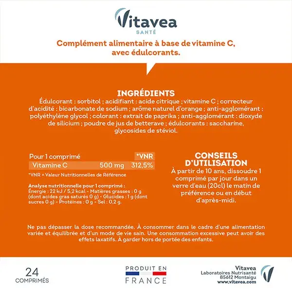 Vitavea Vitamina C 500mg Energia Diária 24 Comprimidos Efervescentes