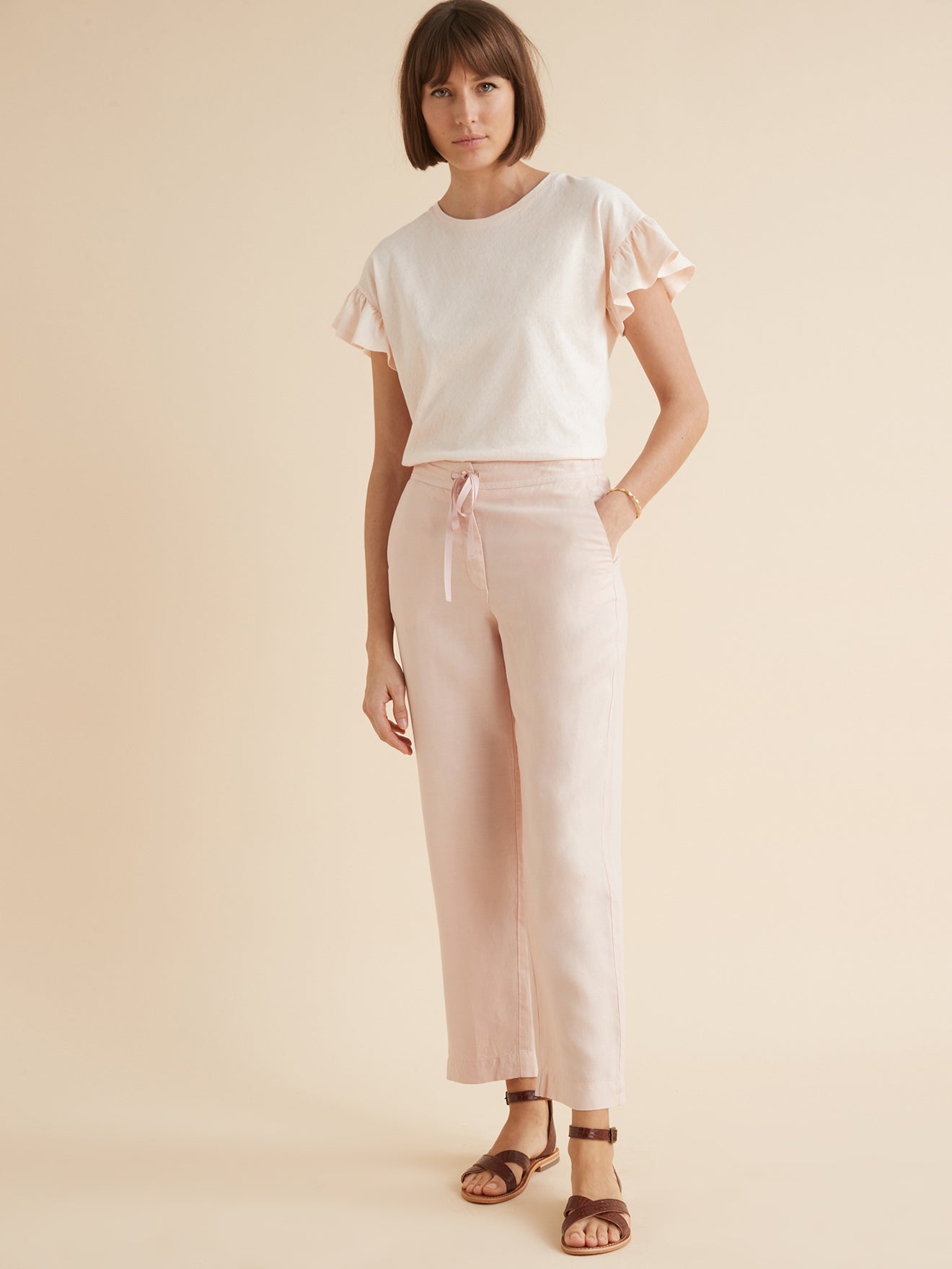 Pantalon lyocell et lin femme taille élastiquée