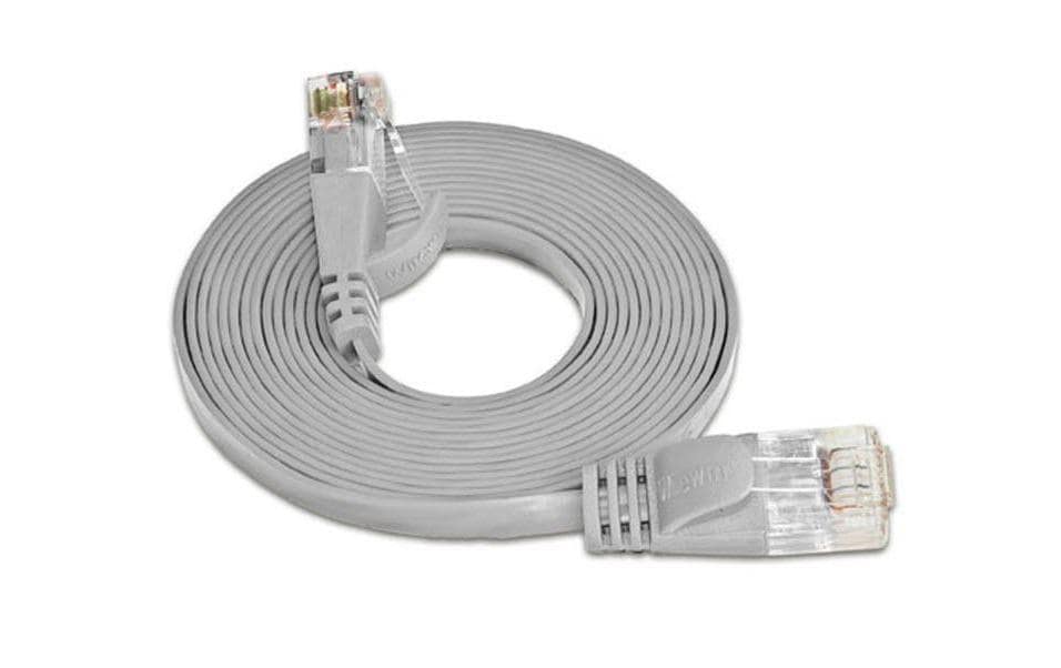 Slimpatchkabel RJ-45 - RJ-45, Cat 6, UTP, 0.25 m, GrauUnscreened/Unshielded Twisted-Pair-Kabel (UTP) mit Klinkenschutz