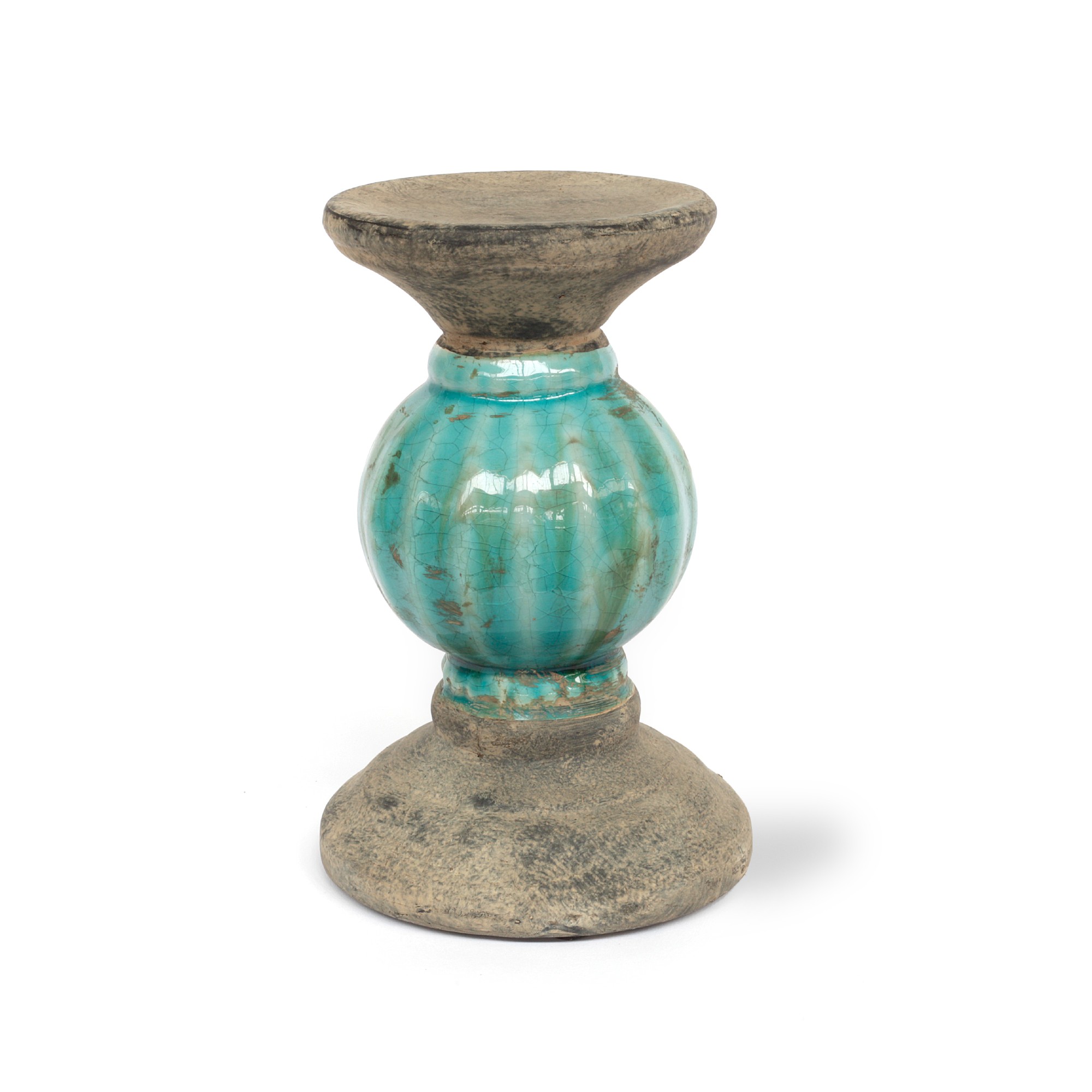 Keramik-Kerzenständer, türkis, Ø 15 cm, H 22 cm von fischer's lagerhaus