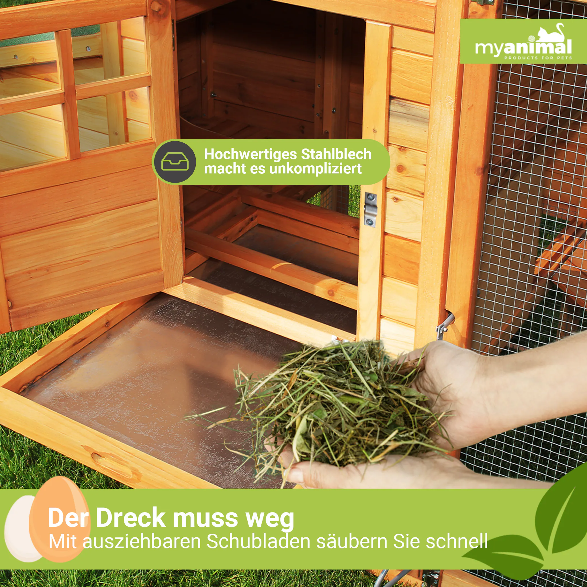 MyAnimal Hühnerstall für 4 Hühner MH-04 mit Eiablage, wasserabweisendes Dach, schutzimprägniert (Grau)