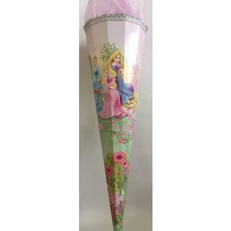 Nestler Schultüte Prinzessinen mit Glitter silbere Borde lilaner Organzaverschluß, 85 cm, 12 eckig