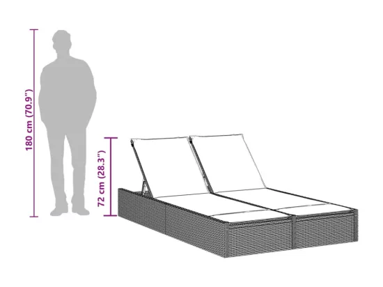 Chaise longue double avec coussins beige résine tressée
