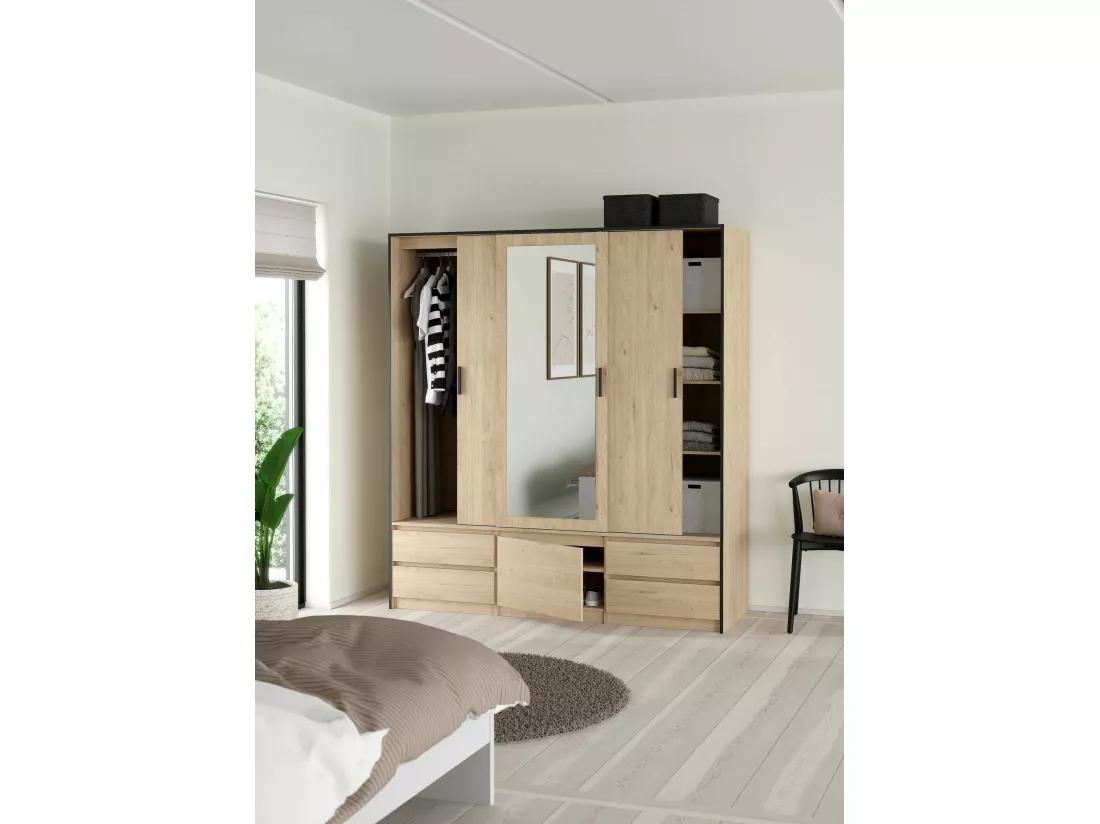Grande armoire polyvalente Dpuscedd, Meubles multifonctionnels, Casier à chaussures, Support à chaussures pour armoire, 181x60 h200 cm, Chêne clair